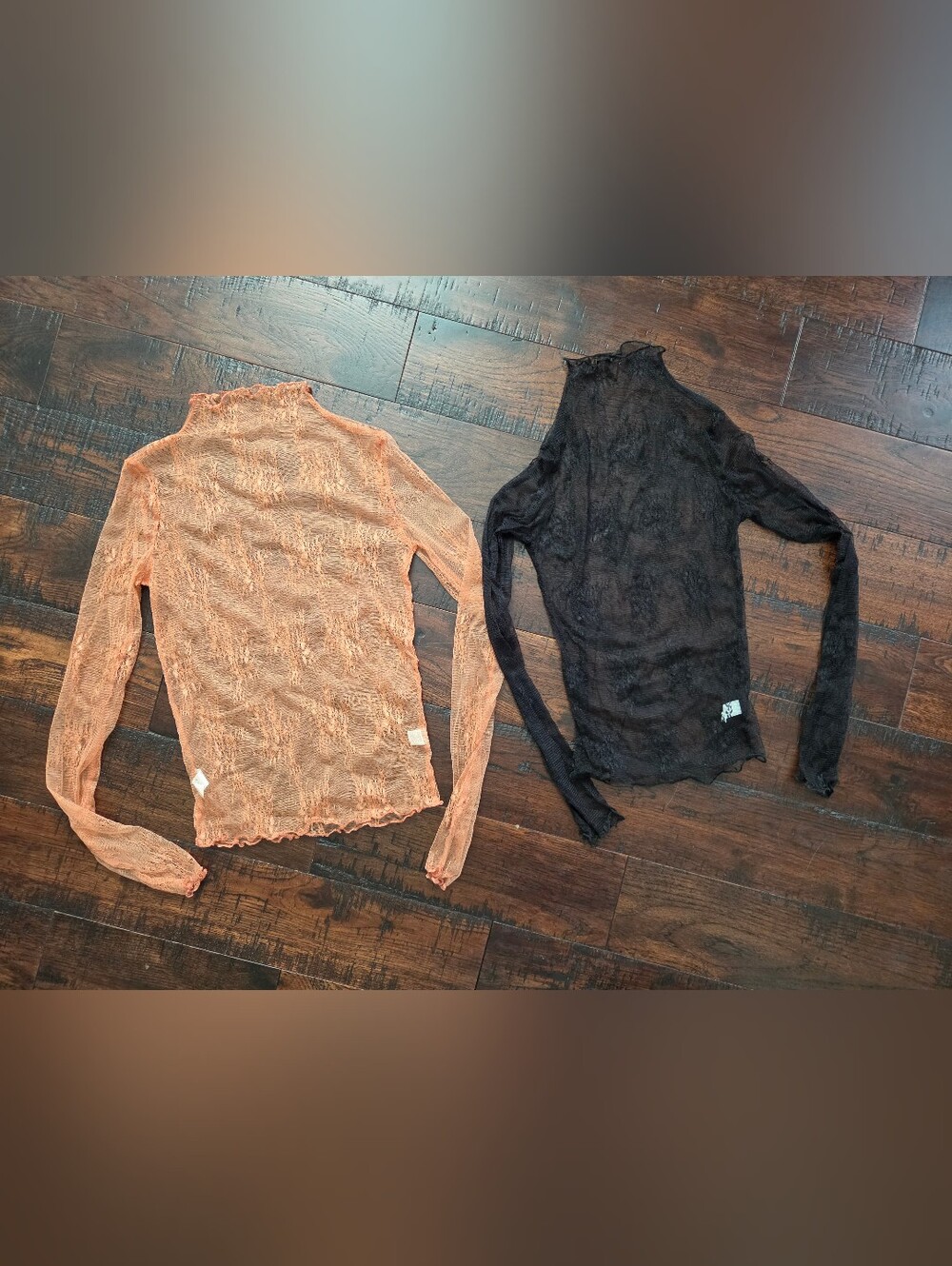 Sheer Peach And Black Long-Sleeve Lace Top Bundle. Size S. #KC